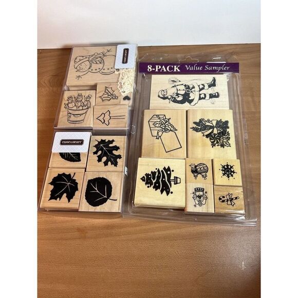 Christmas/Autumn Rubber Stamps Santa Leaves Snowmen Trees - Picture 1 of 7